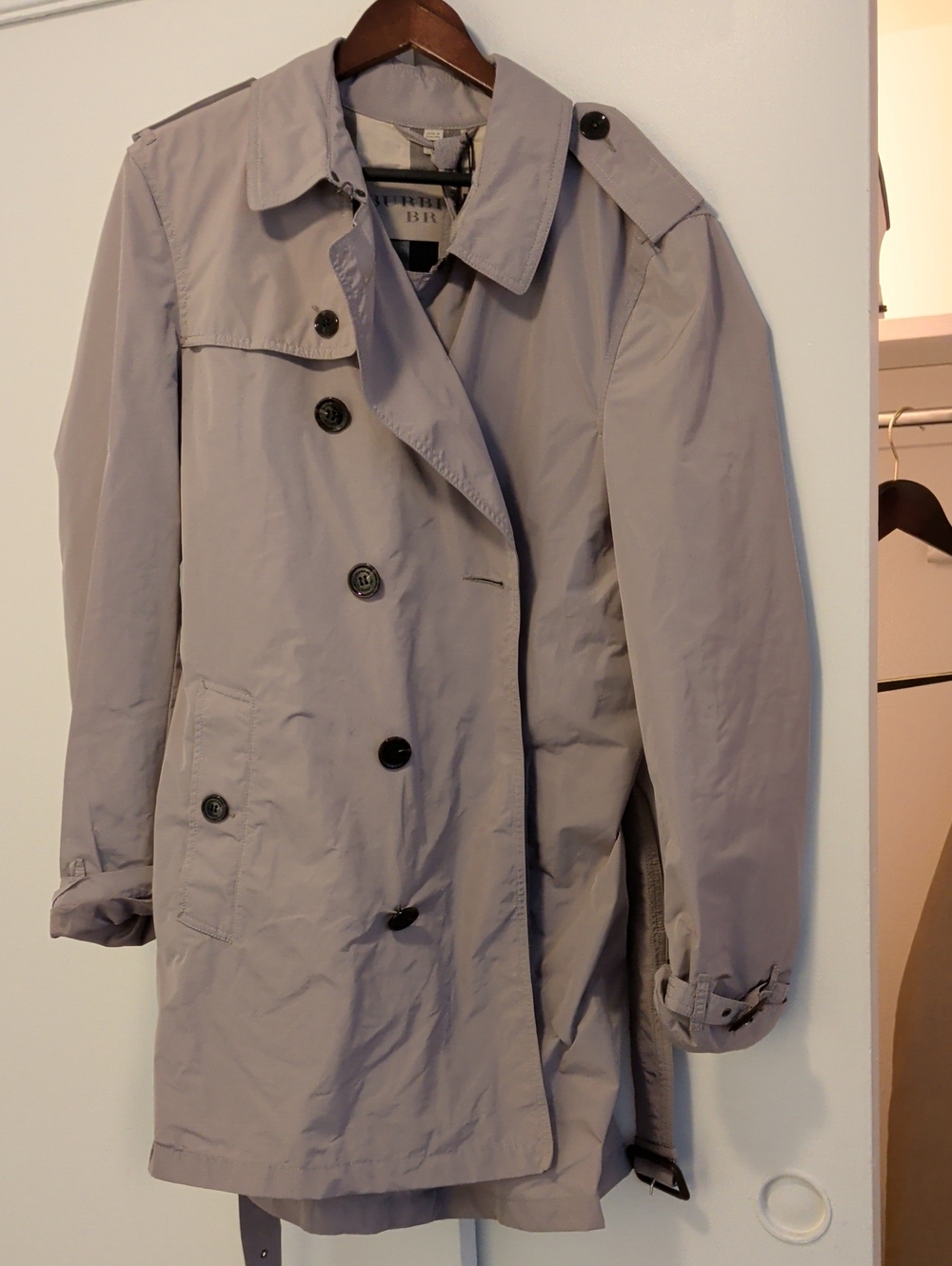 Burberry Light Gray Double-Breasted Trench Coat